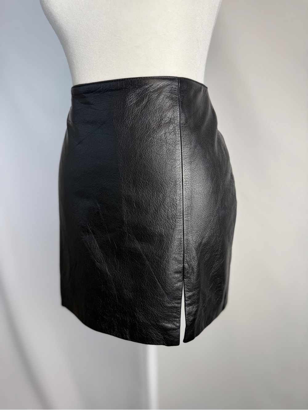Vintage Wilsons Leather Maxima Black Mini Skirt with Front Slit